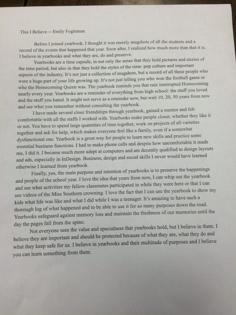 yearbook application essay