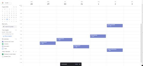 A screenshot of a weekly view for Google Calendar. 