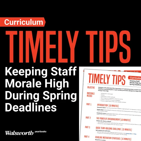 Graphic that reads "TImely Tips Keeping Staff Morale High During Spring Deadlines"