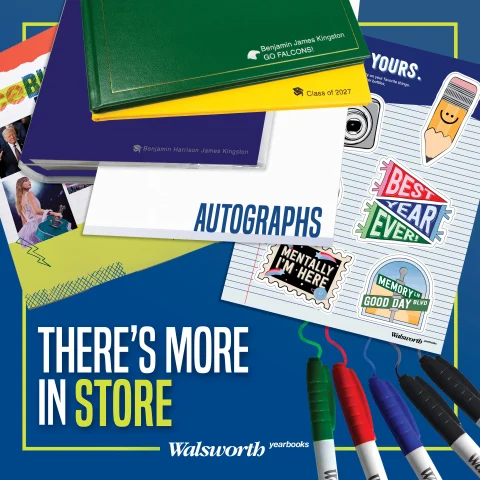 There's more options in store graphic with school supplies
